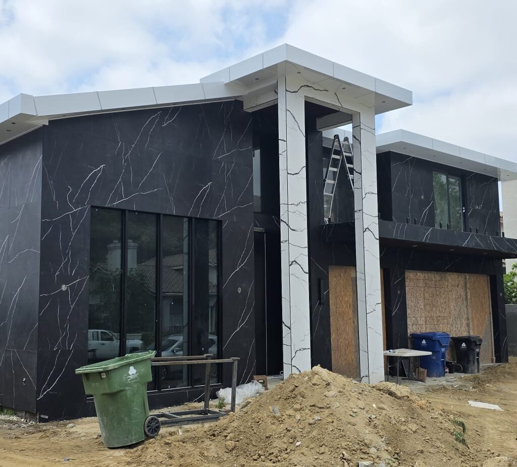 ACP column cladding with black and white architectural facade panels