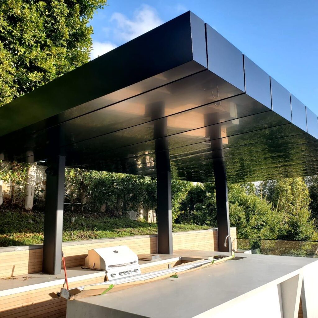 ACP canopies Los Angeles with black aluminum composite panel cladding