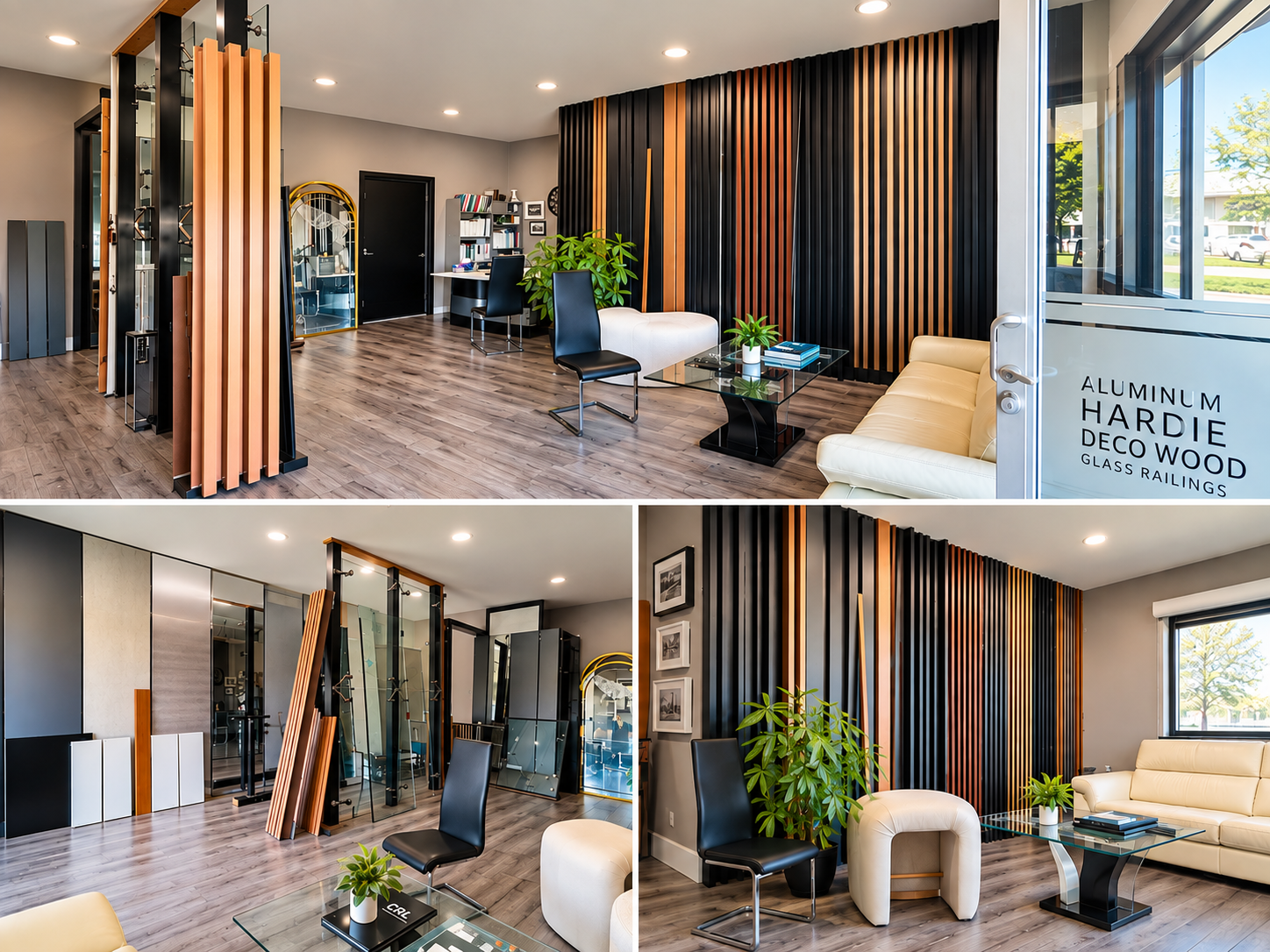 ACP showroom Glendale with aluminum composite panel samples and glass displays